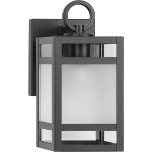 Progress Lighting Parrish Collection One-Light Matte Black Clear and Etched Glass Modern Craftsman Outdoor Small Wall Lantern (P560341-31M)