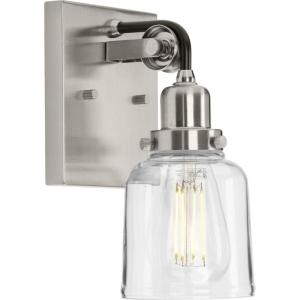 Progress Lighting Rushton Collection 1-Light Clear Glass Farmhouse Bath Vanity Light Graphite, Black(Nickel)