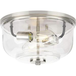Progress Lighting Rushton Collection 2-Light Brushed Nickel Clear Glass Industrial Flush Mount Ceiling Light