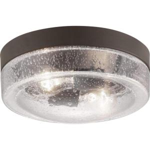 Progress Lighting Weldon Collection 2-Light Clear Seeded Glass Farmhouse Outdoor Ceiling Flush Mount Light Architectural Bronze, 4.50×10.75×10.75