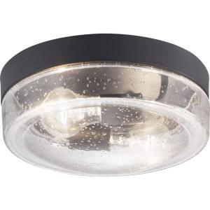 Progress Lighting Weldon Collection 2-Light Clear Seeded Glass Farmhouse Outdoor Ceiling Flush Mount Light Textured Black(Black)