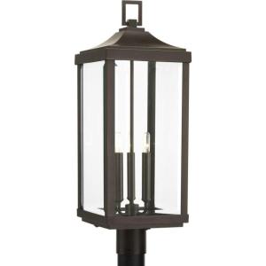 Gibbes Street Collection 3-Light Clear Beveled Glass New Traditional Outdoor Post Lantern Light Antique Bronze
