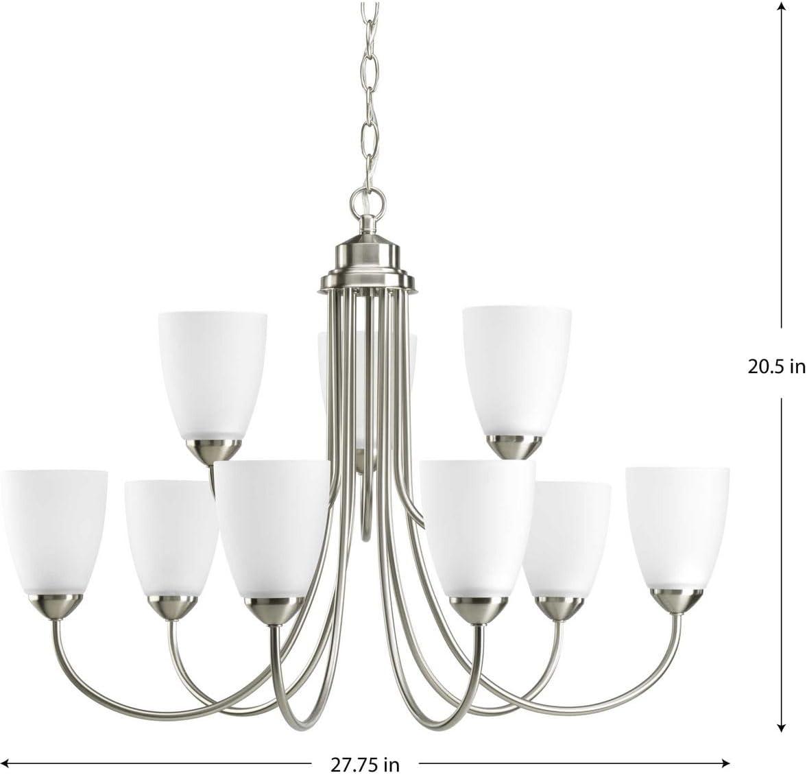 image:imageProgress Lighting Gather Collection 9Light Etched Glass Traditional Chandelier Light Antique BronzeBrushed Nickel