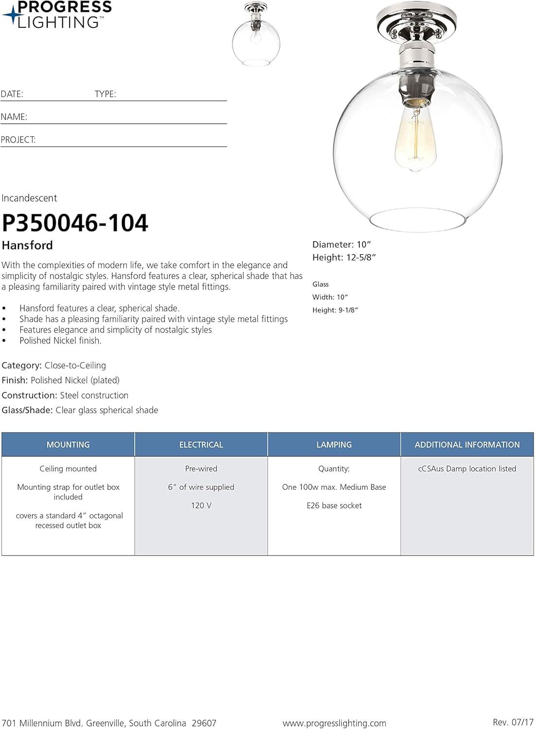 image:imageProgress Lighting Hansford Collection OneLight 10 Flush Mount