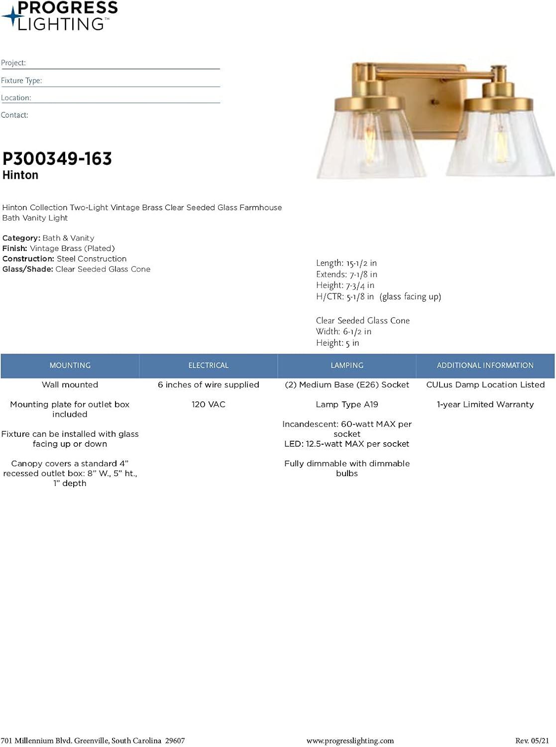 image:imageProgress Lighting Hinton Collection 2Light Clear Seeded Glass Farmhouse Bath Vanity Light Matte BlackBrass