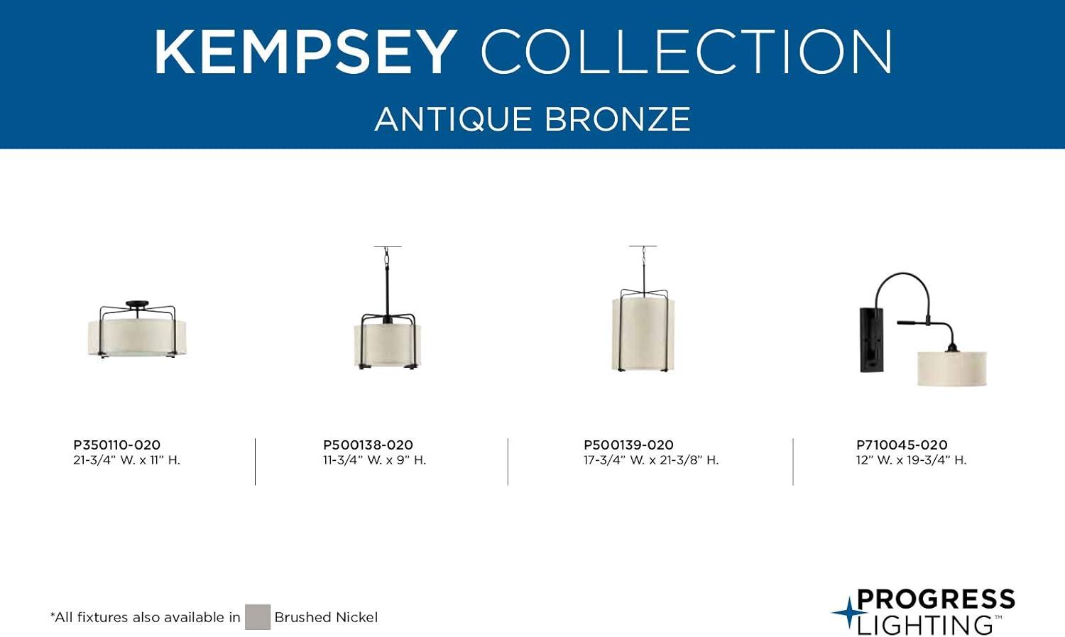 image:imageProgress Lighting Kempsey Collection ThreeLight SemiFlush Convertible Antique Bronze 11 x 2134Antique Bronze