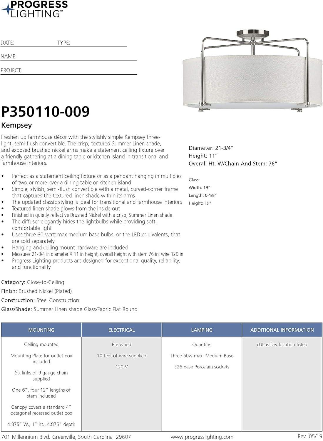 image:imageProgress Lighting Kempsey Collection ThreeLight SemiFlush Convertible Antique Bronze 11 x 2134Brushed Nickel
