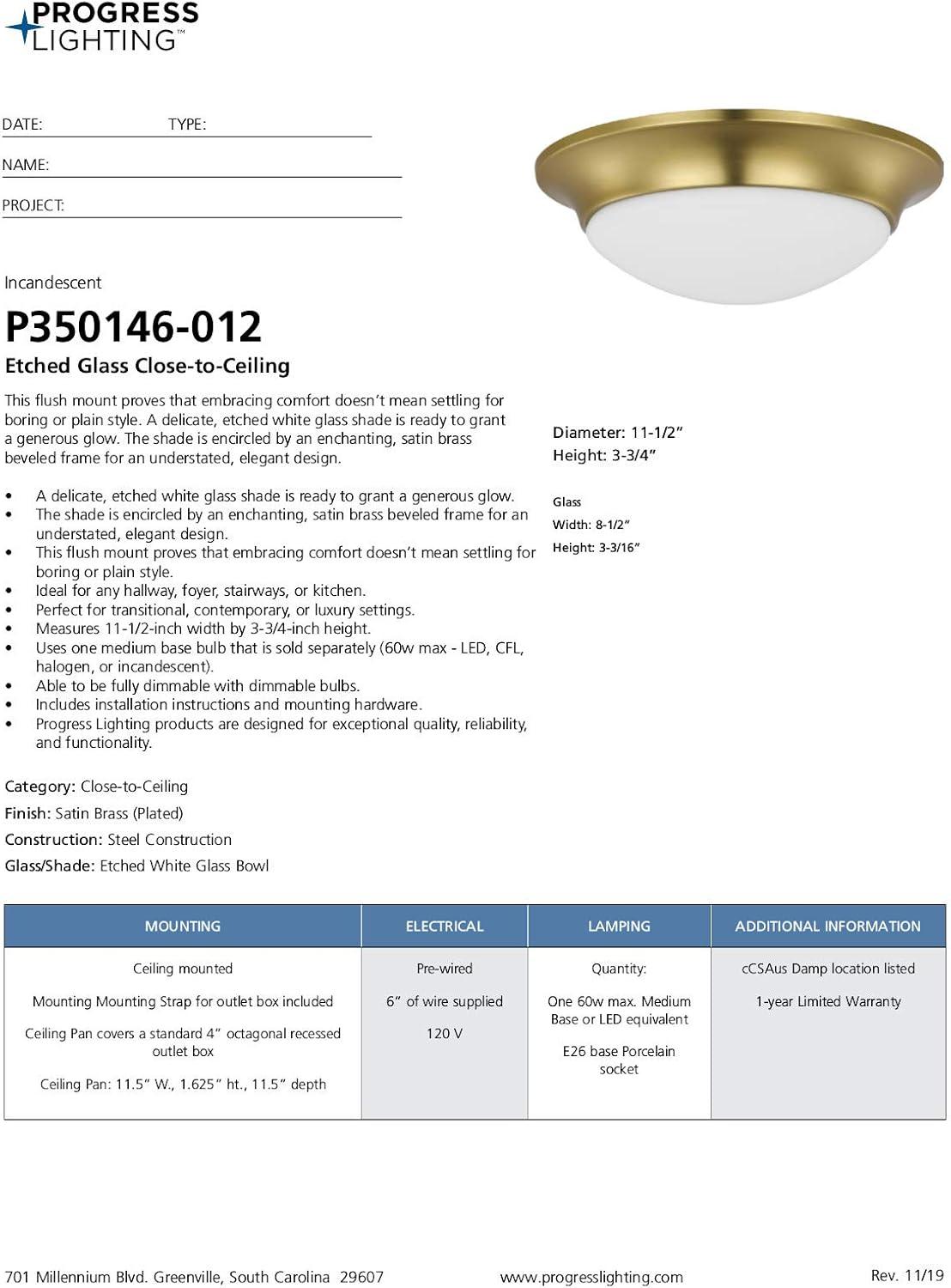 image:imageProgress Lighting OneLight 1112 Etched Glass Flush Mount