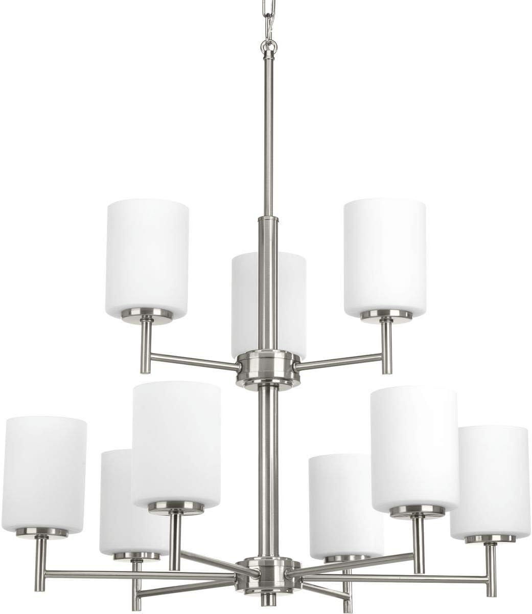 image:imageProgress Lighting P4318104 Replay Collection Etched White Glass Modern Chandelier Light 3Light Polished NickelBrushed Nickel