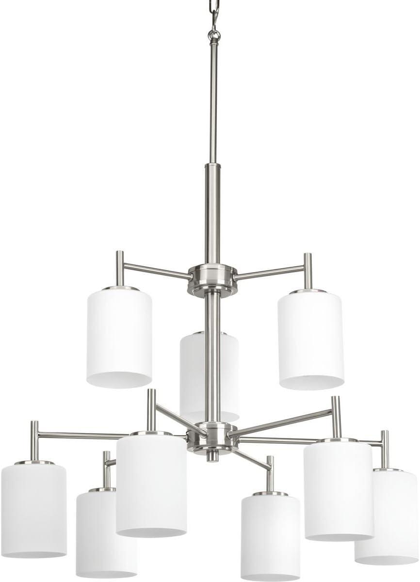 image:imageProgress Lighting P4318104 Replay Collection Etched White Glass Modern Chandelier Light 3Light Polished NickelBrushed Nickel