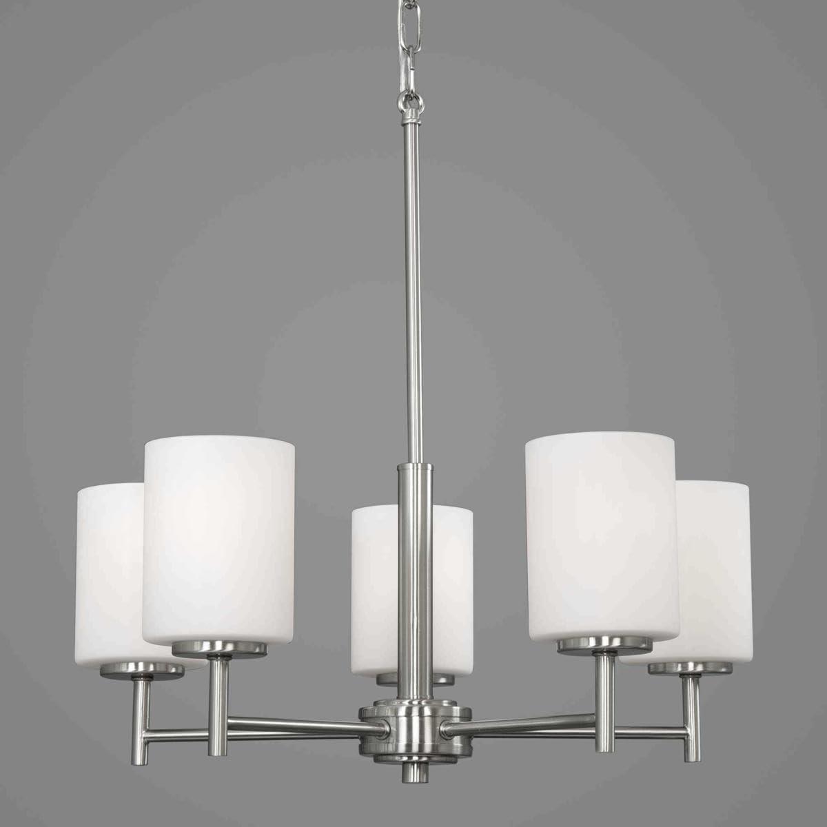 image:imageProgress Lighting P4318104 Replay Collection Etched White Glass Modern Chandelier Light 3Light Polished NickelBrushed Nickel
