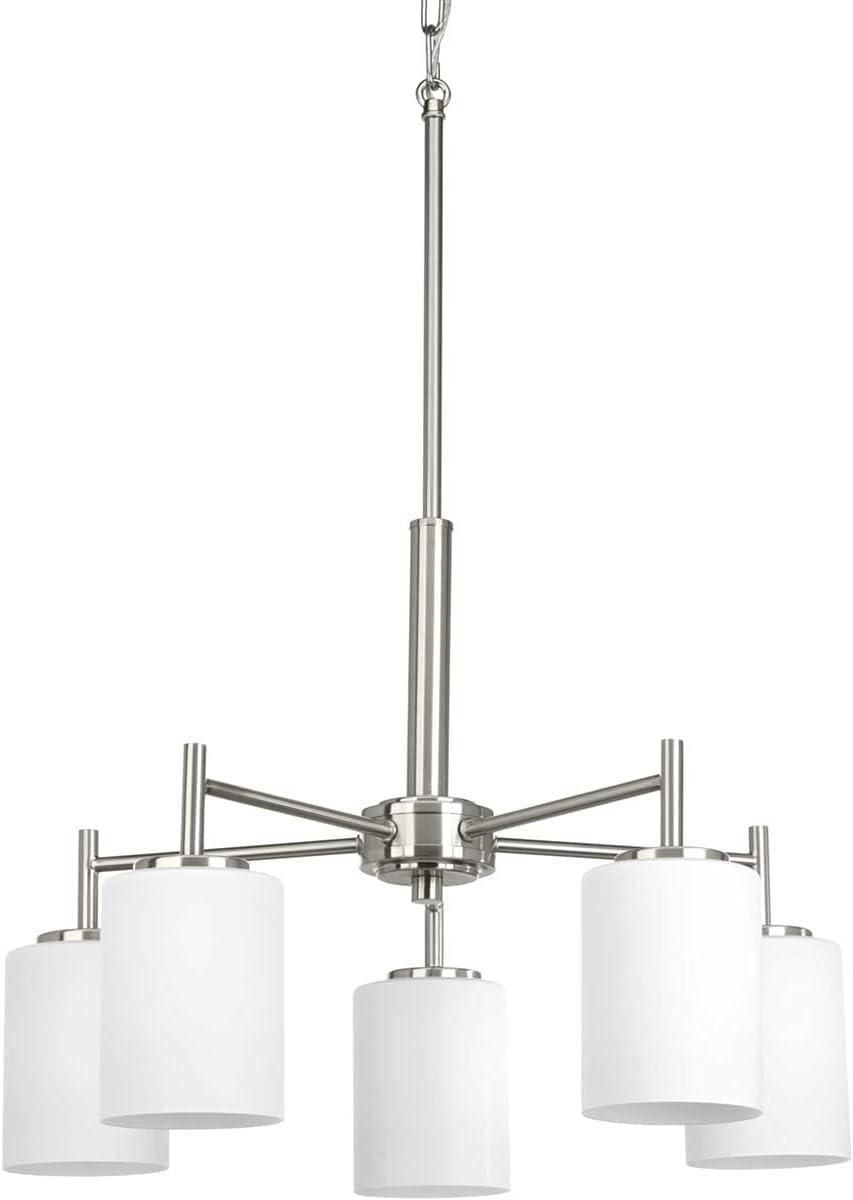 image:imageProgress Lighting P4318104 Replay Collection Etched White Glass Modern Chandelier Light 3Light Polished NickelBrushed Nickel