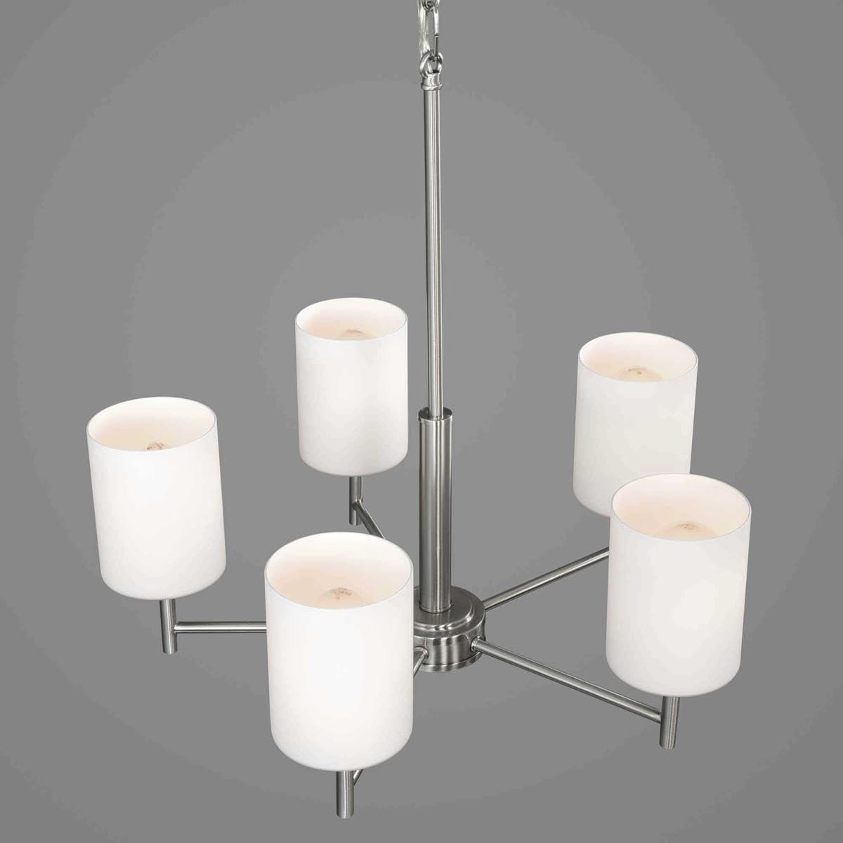 image:imageProgress Lighting P4318104 Replay Collection Etched White Glass Modern Chandelier Light 3Light Polished NickelBrushed Nickel
