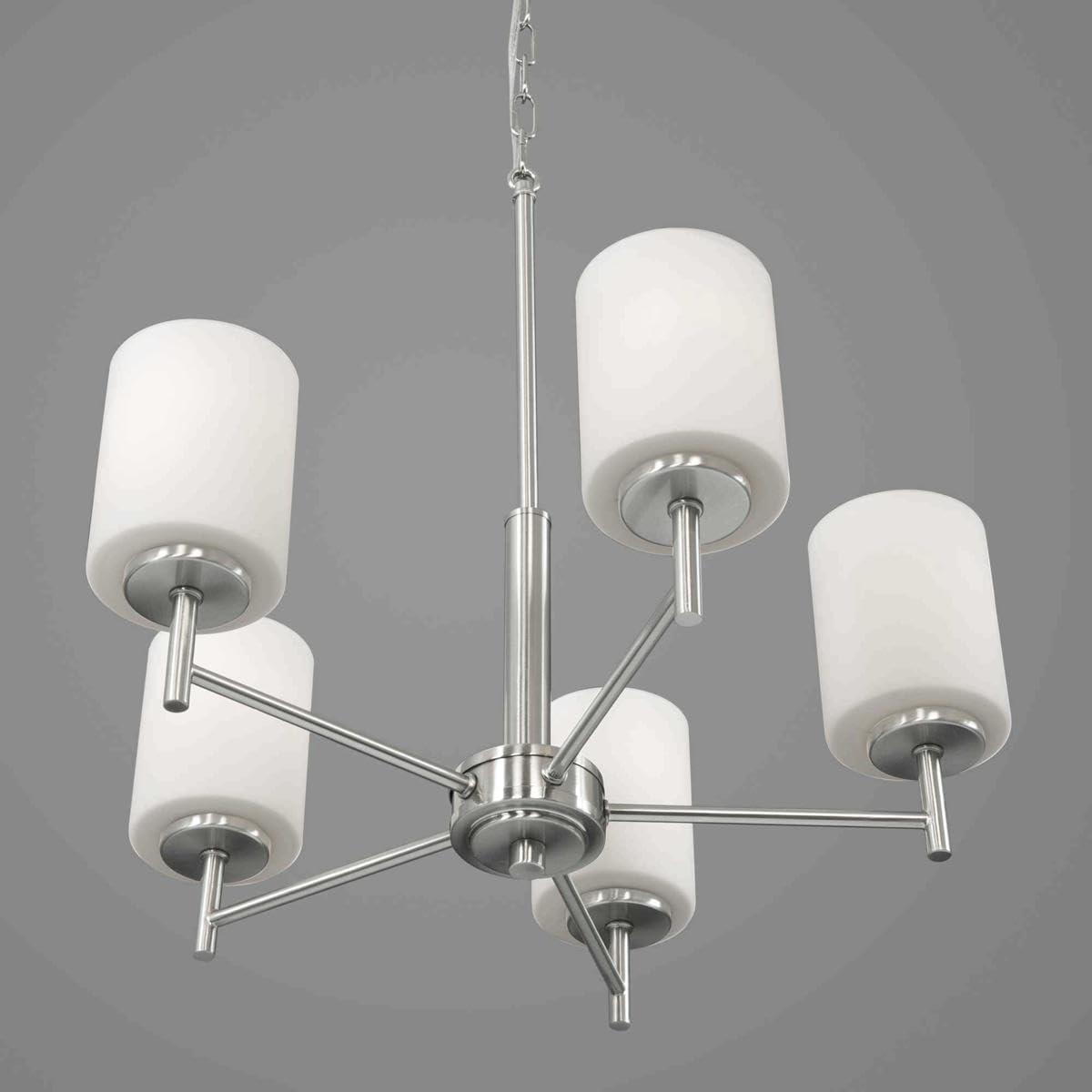 image:imageProgress Lighting P4318104 Replay Collection Etched White Glass Modern Chandelier Light 3Light Polished NickelBrushed Nickel