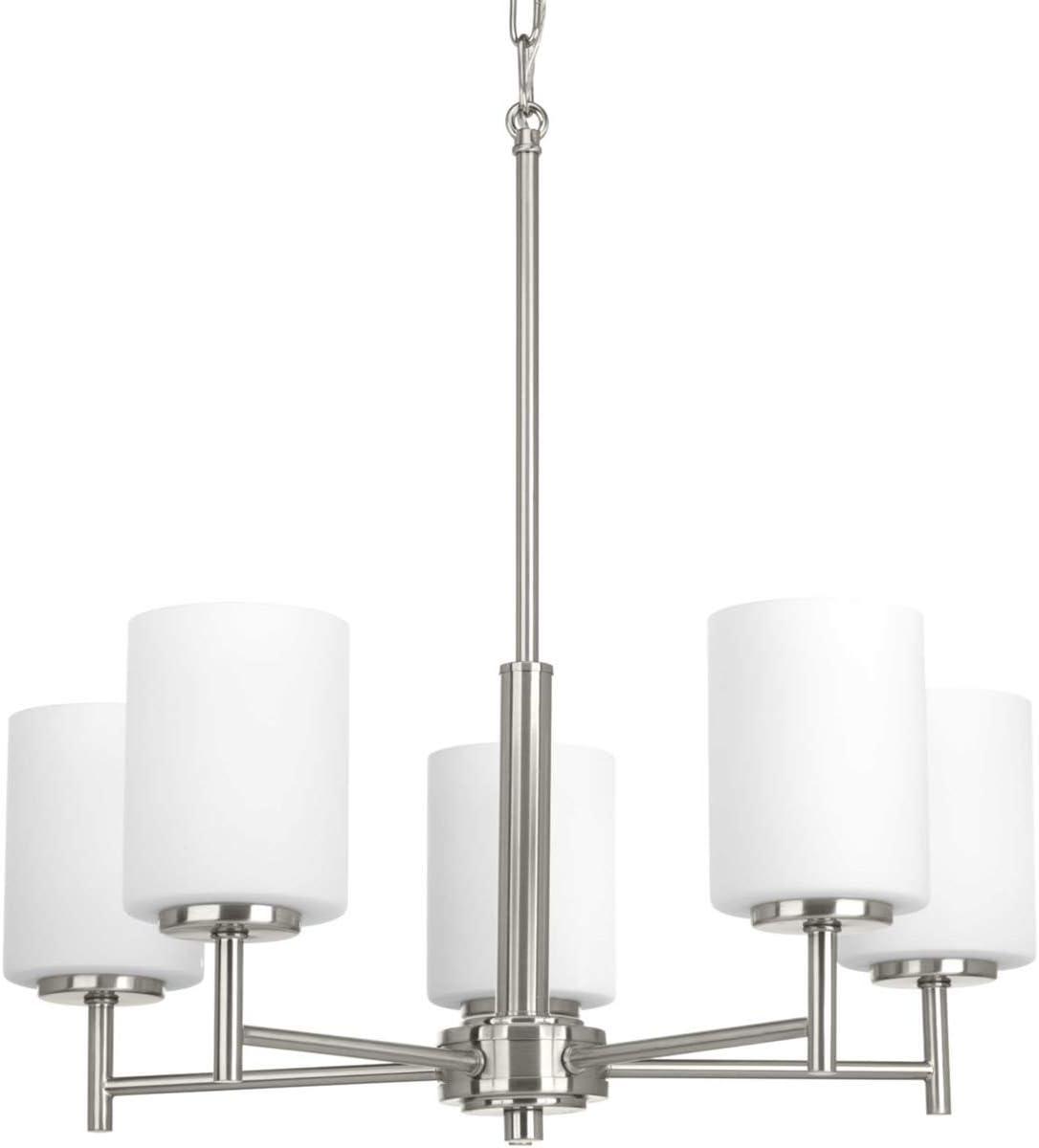 image:imageProgress Lighting P4318104 Replay Collection Etched White Glass Modern Chandelier Light 3Light Polished NickelBrushed Nickel