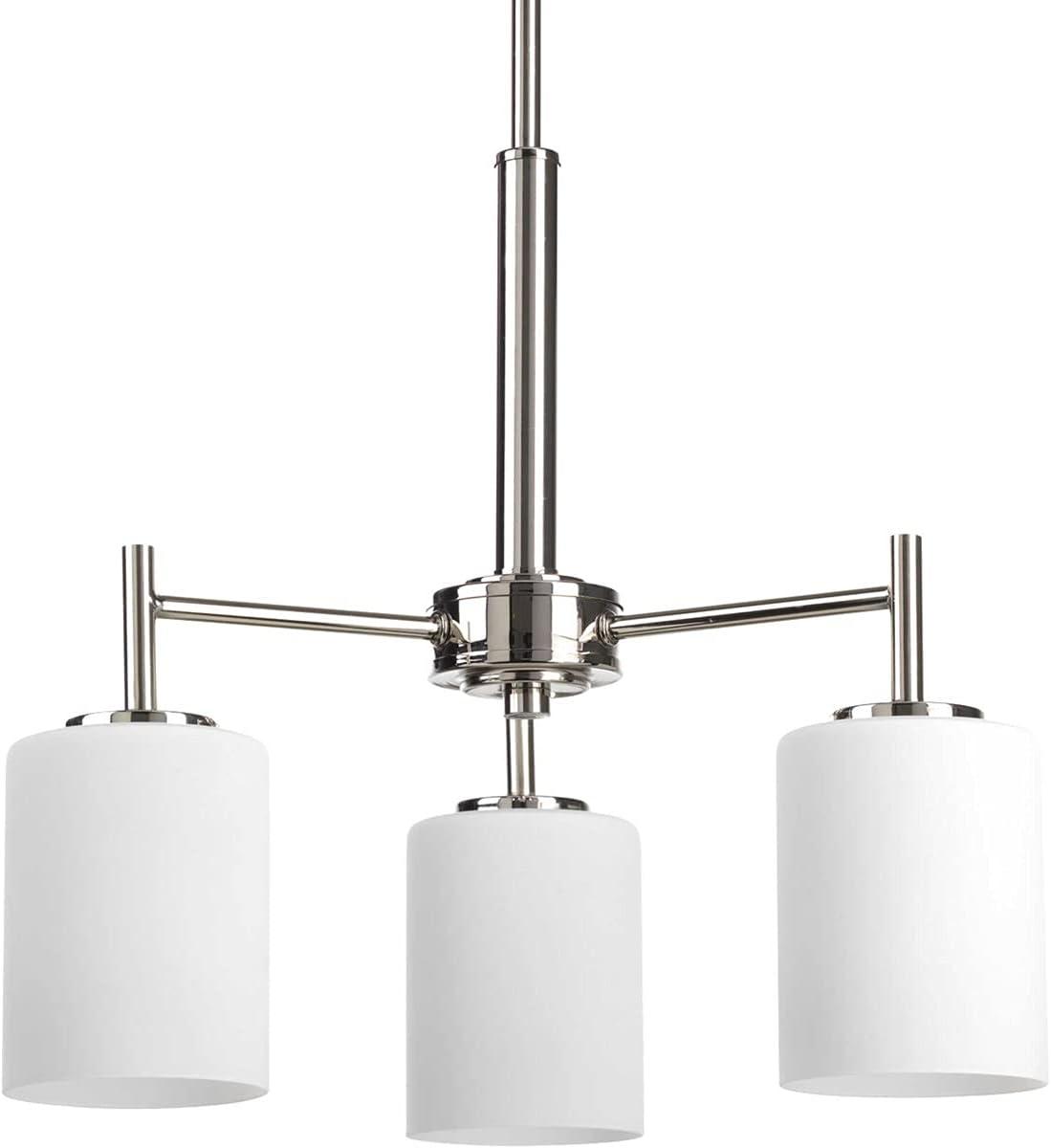 image:imageProgress Lighting P4318104 Replay Collection Etched White Glass Modern Chandelier Light 3Light Polished NickelPolished Nickel