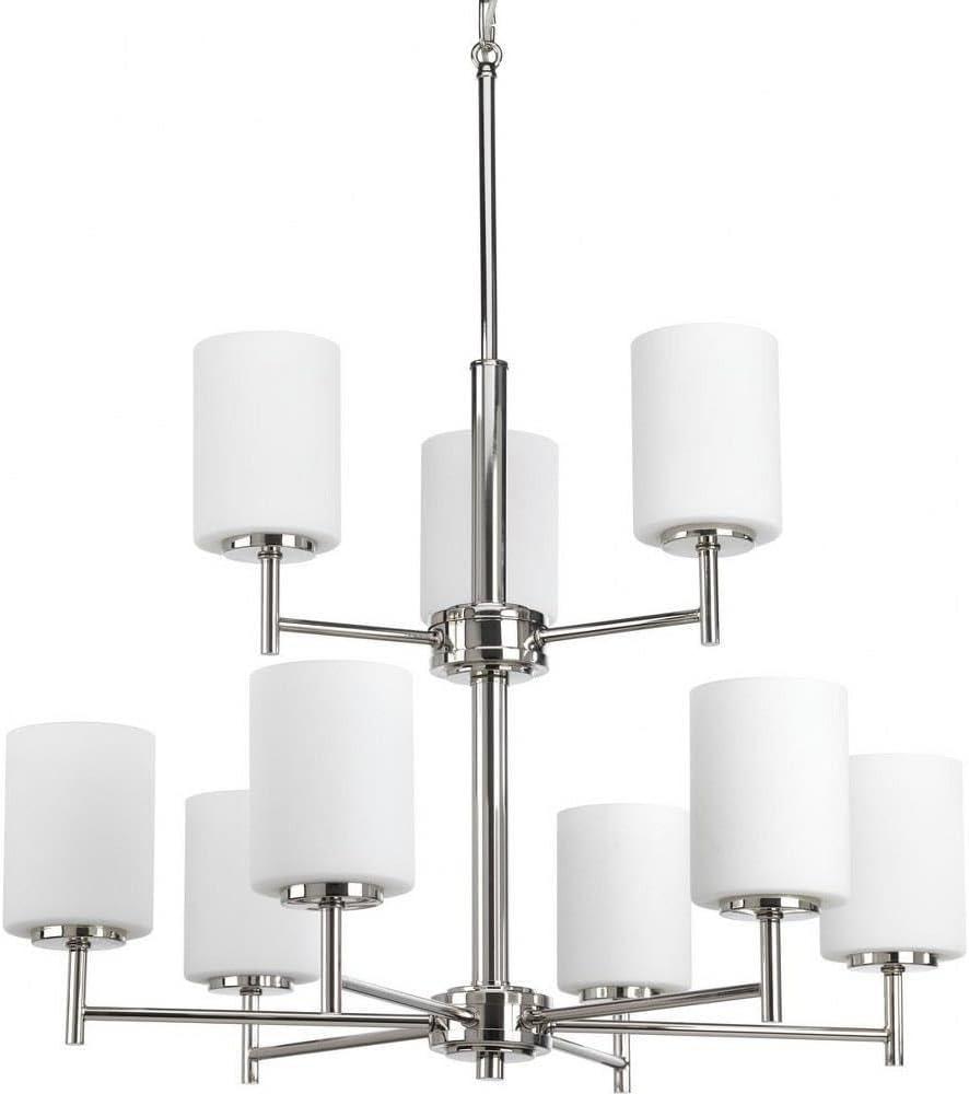 image:imageProgress Lighting P4318104 Replay Collection Etched White Glass Modern Chandelier Light 3Light Polished NickelPolished Nickel