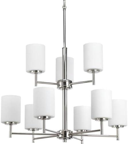 image:imageProgress Lighting P4318104 Replay Collection Etched White Glass Modern Chandelier Light 3Light Polished NickelPolished Nickel