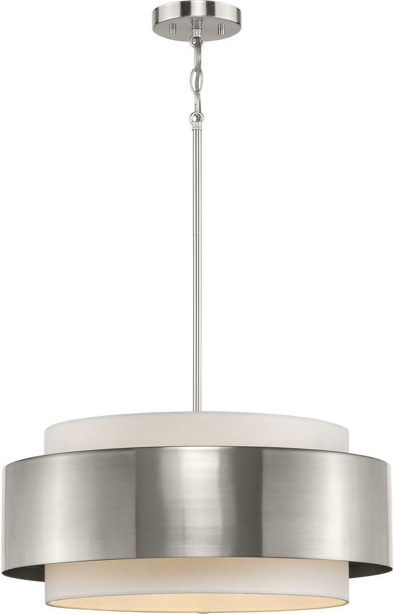 image:imageProgress Lighting Silva Collection ThreeLight Brushed Nickel White Linen Shade Pendant