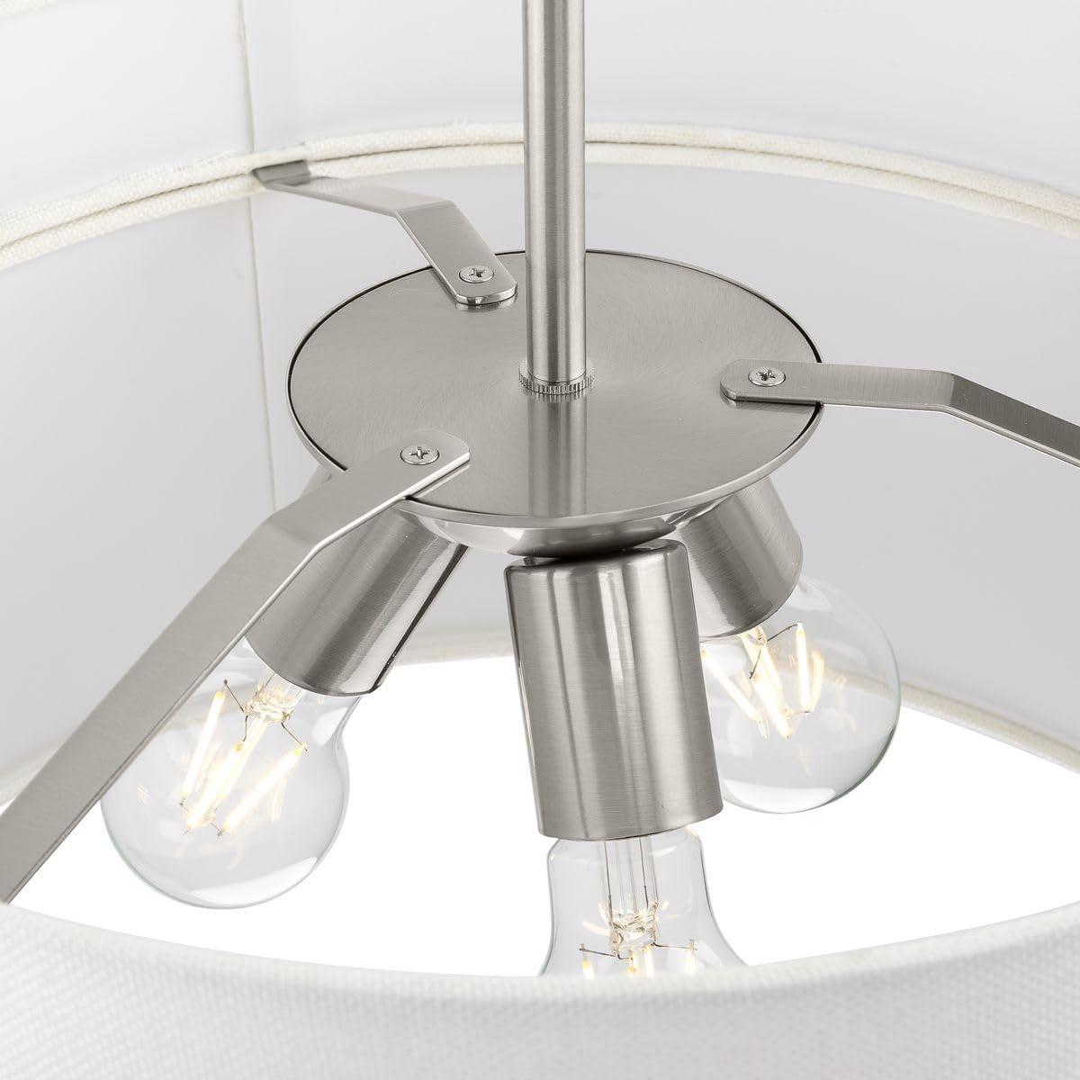 image:imageProgress Lighting Silva Collection ThreeLight Brushed Nickel White Linen Shade Pendant