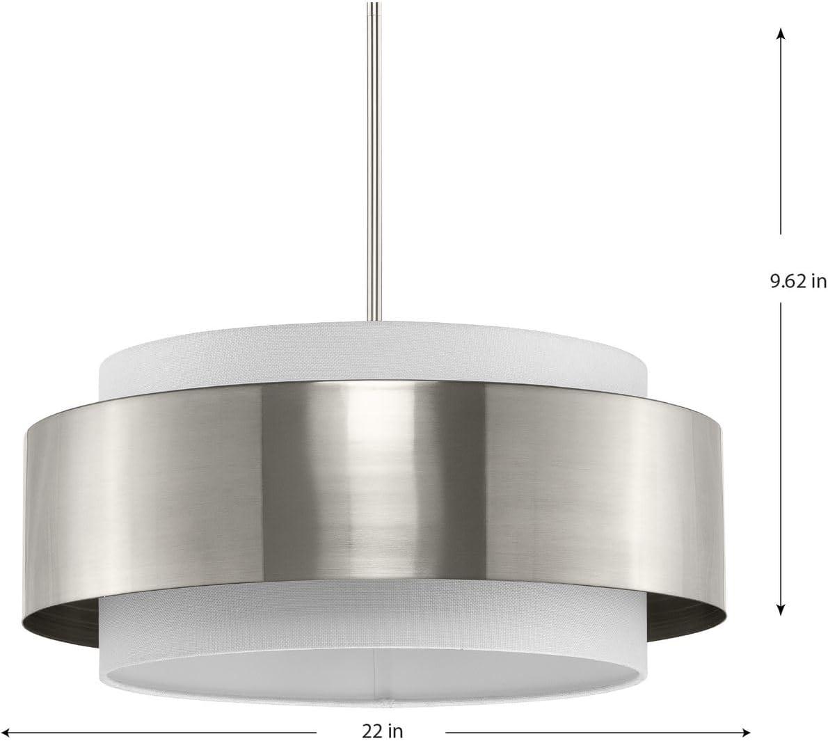 image:imageProgress Lighting Silva Collection ThreeLight Brushed Nickel White Linen Shade Pendant