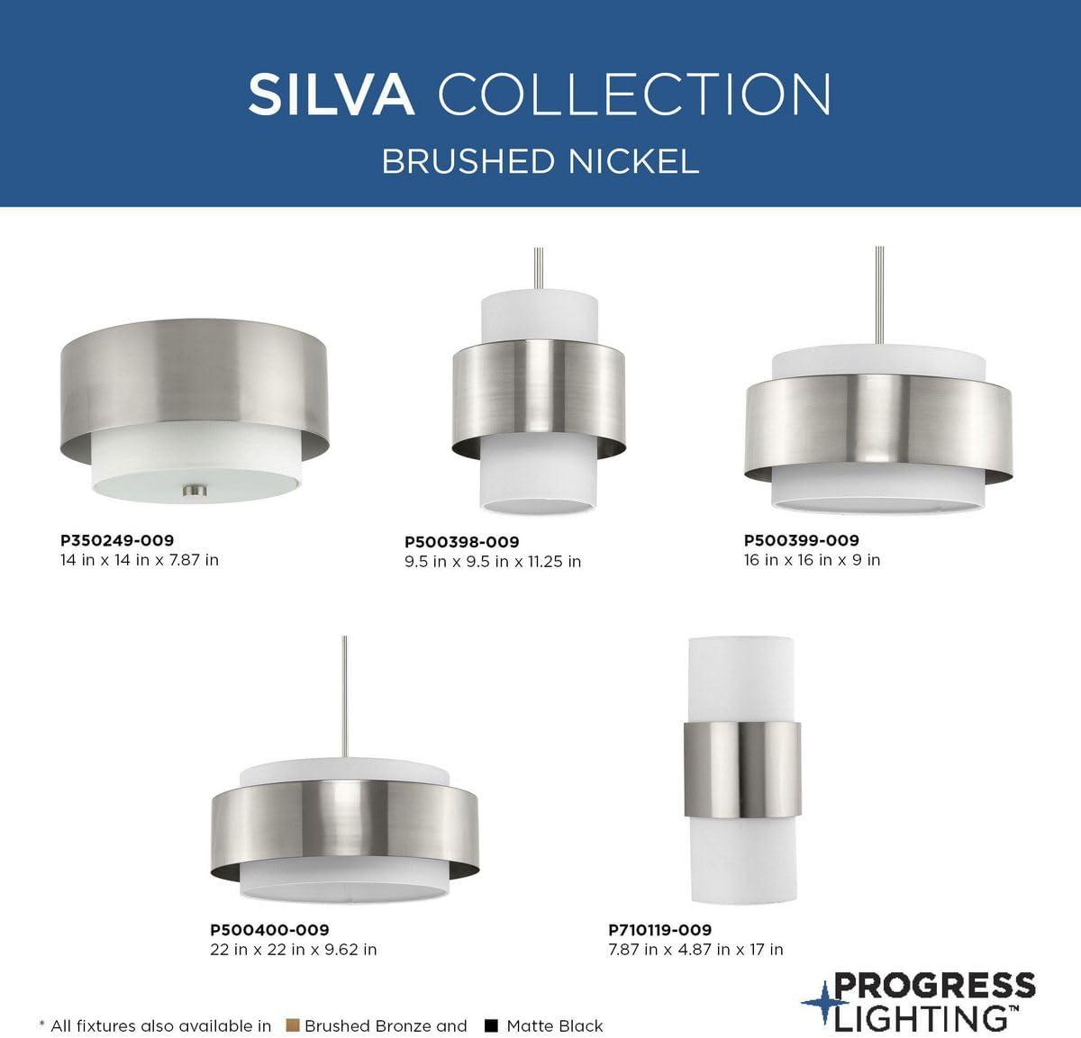 image:imageProgress Lighting Silva Collection ThreeLight Brushed Nickel White Linen Shade Pendant