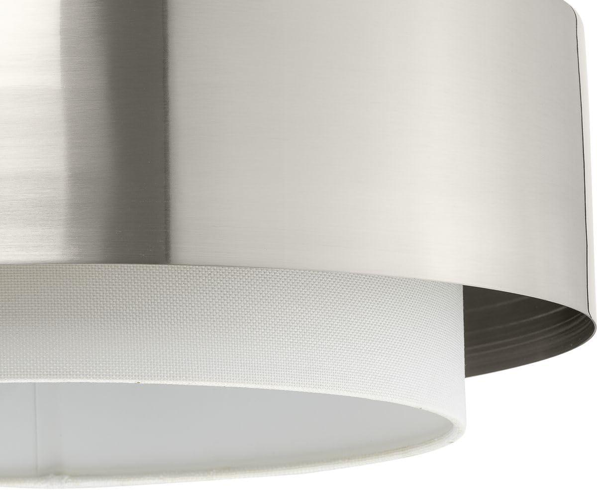 image:imageProgress Lighting Silva Collection ThreeLight Brushed Nickel White Linen Shade Pendant