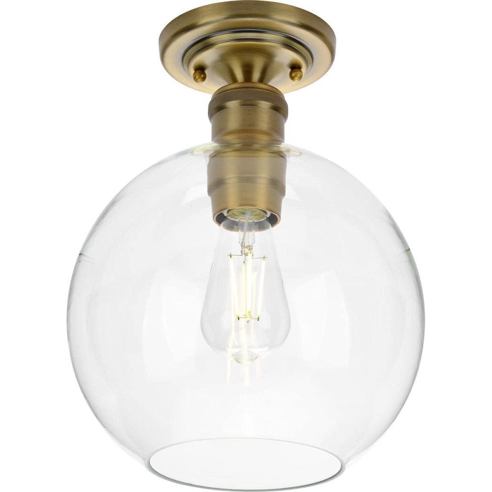 image:imageHansford Collection 1Light Clear Glass Farmhouse Flush Mount Light Vintage BrassBrass