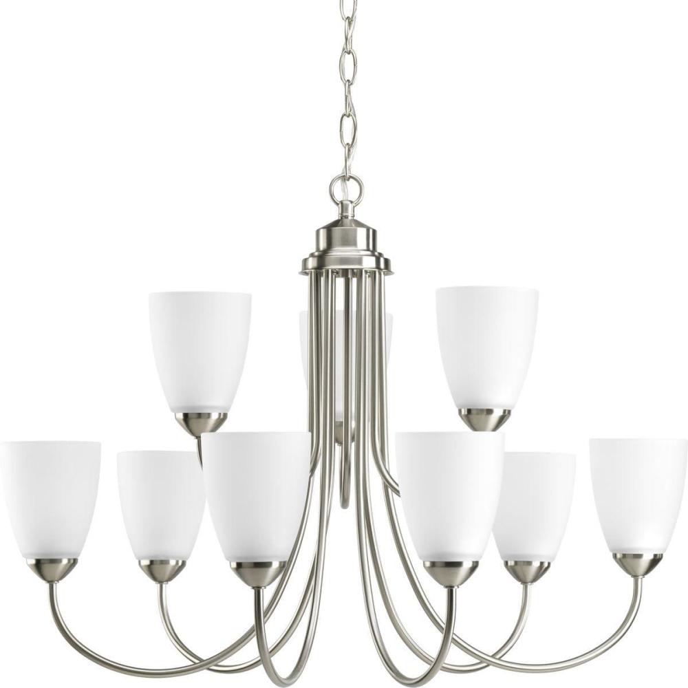 image:imageProgress Lighting Gather Collection 9Light Etched Glass Traditional Chandelier Light Antique BronzeBrushed Nickel
