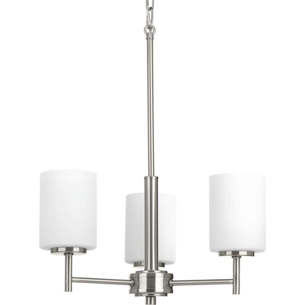 image:imageProgress Lighting P4318104 Replay Collection Etched White Glass Modern Chandelier Light 3Light Polished NickelBrushed Nickel