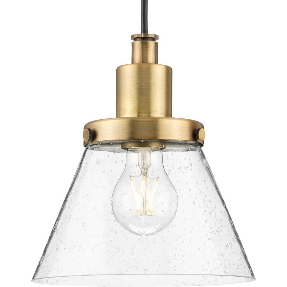 image:imageProgress Lighting P500382163 Hinton Collection 8 in OneLight Brushed Nickel Pendant with Clear Seeded Glass Shade