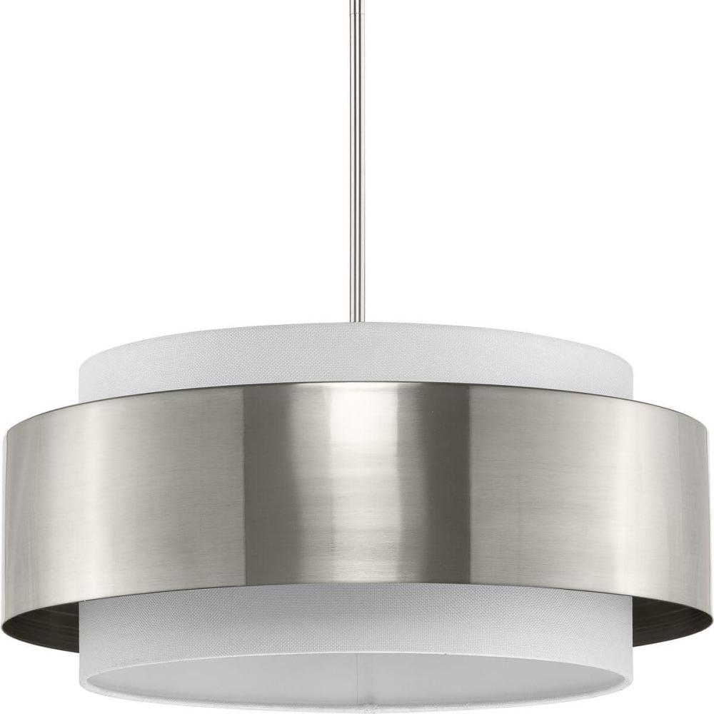 image:imageProgress Lighting Silva Collection ThreeLight Brushed Nickel White Linen Shade Pendant