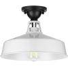 Progress Lighting Cedar Springs Collection 1-Light Farmhouse Outdoor Semi-Flush Mount Light Navy(White)