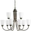 Progress Lighting Gather Collection 9-Light Etched Glass Traditional Chandelier Light Antique Bronze(Antique Bronze)