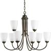 Progress Lighting Gather Collection 9-Light Etched Glass Traditional Chandelier Light Antique Bronze(Antique Bronze)