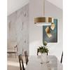 Progress Lighting Silva Collection Three-Light Brushed Bronze White Linen Shade Pendant