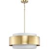 Progress Lighting Silva Collection Three-Light Brushed Bronze White Linen Shade Pendant