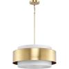 Progress Lighting Silva Collection Three-Light Brushed Bronze White Linen Shade Pendant