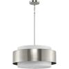 Progress Lighting Silva Collection Three-Light Brushed Nickel White Linen Shade Pendant