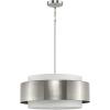 Progress Lighting Silva Collection Three-Light Brushed Nickel White Linen Shade Pendant