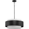 Progress Lighting Silva Collection Three-Light Matte Black White Linen Shade Pendant (P500400-31M)