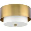 Silva Collection Two-Light Brushed Bronze White Linen Shade 14″ Flush Mount