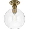 Hansford Collection 1-Light Clear Glass Farmhouse Flush Mount Light Vintage Brass(Brass)