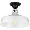 Progress Lighting Cedar Springs Collection 1-Light Farmhouse Outdoor Semi-Flush Mount Light Navy(White)
