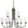 Progress Lighting Gather Collection 9-Light Etched Glass Traditional Chandelier Light Antique Bronze(Antique Bronze)