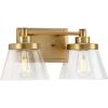 Progress Lighting Hinton Collection 2-Light Clear Seeded Glass Farmhouse Bath Vanity Light Matte Black(Brass)