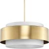 Progress Lighting Silva Collection Three-Light Brushed Bronze White Linen Shade Pendant