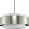 Progress Lighting Silva Collection Three-Light Brushed Nickel White Linen Shade Pendant