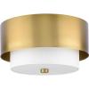 Silva Collection Two-Light Brushed Bronze White Linen Shade 14″ Flush Mount