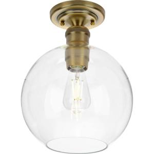 Hansford Collection 1-Light Clear Glass Farmhouse Flush Mount Light Vintage Brass(Brass)